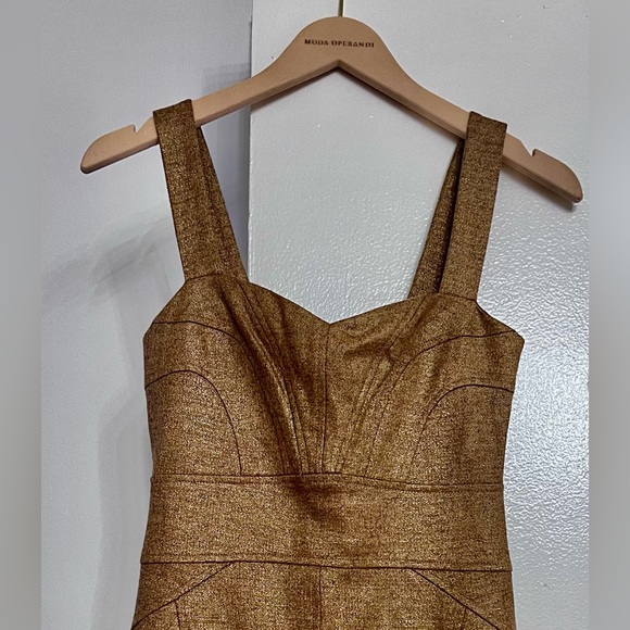 Diane Von Furstenberg DVF Gold Shimmer Wool Blend Dress 0 / xs Art Deco Flapper - Picture 2 of 4